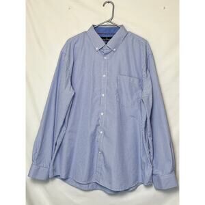 Classic Collection Mens 2XL Blue White Mini Check Long Sleeve Button Front Shirt